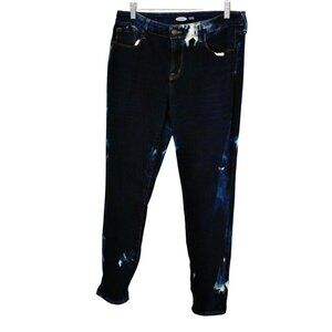 Women's Old Navy Rockstar Super Skinny Custom Bleach Dye Dark Wash Jeans Size 12